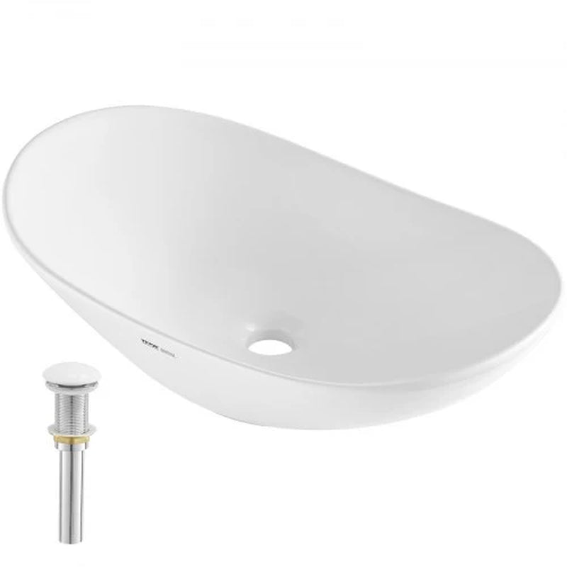 Oval Vessel Sink, 23.3 X 14.2 Bathroom Vessel Sink Bowl Countertop, White Ceramic Bathroom Sinks above Counter, Bowl Sink with Modern Style, Well-Packaged for Bathroom, Hotel, Toilet, RV