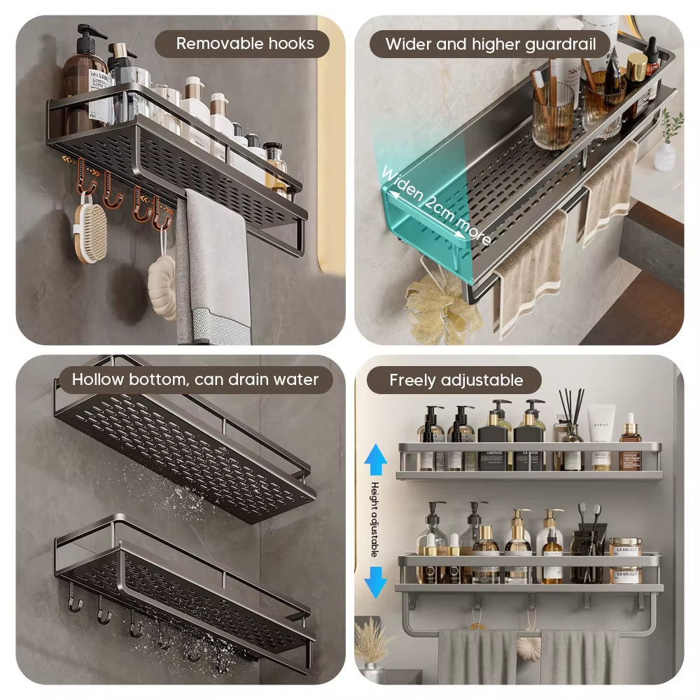 Aluminum Shower Organiser Bathroom Shelf without Drilling Gray Wall Toilet Storage Shelf Shampoo Holder Bathroom Accessories