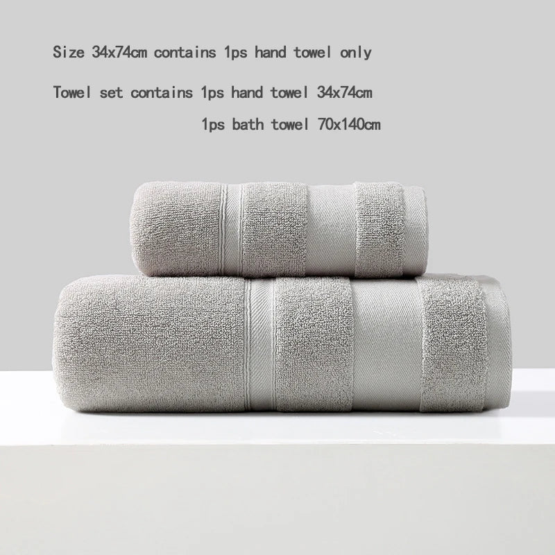 Cotton Bath Towel Soft Absorbent Face Hand Towels Luxury Hotel Spa Bathroom Towel Solid Beach Towel 2Pcs Bath Towel Set