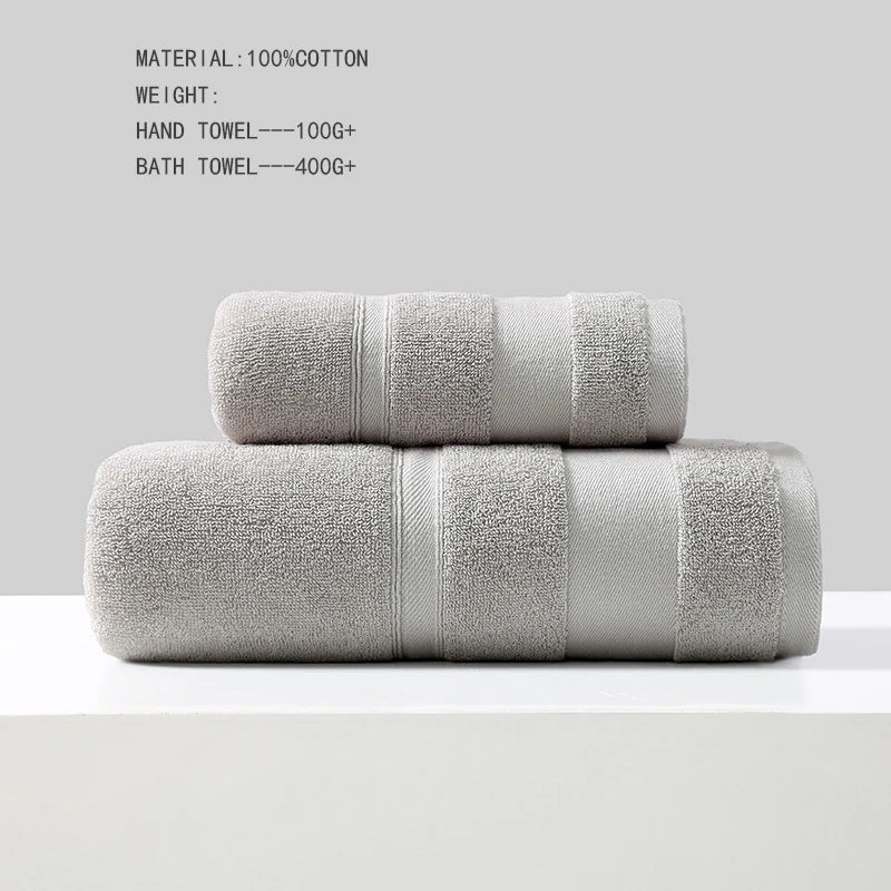 Cotton Bath Towel Soft Absorbent Face Hand Towels Luxury Hotel Spa Bathroom Towel Solid Beach Towel 2Pcs Bath Towel Set