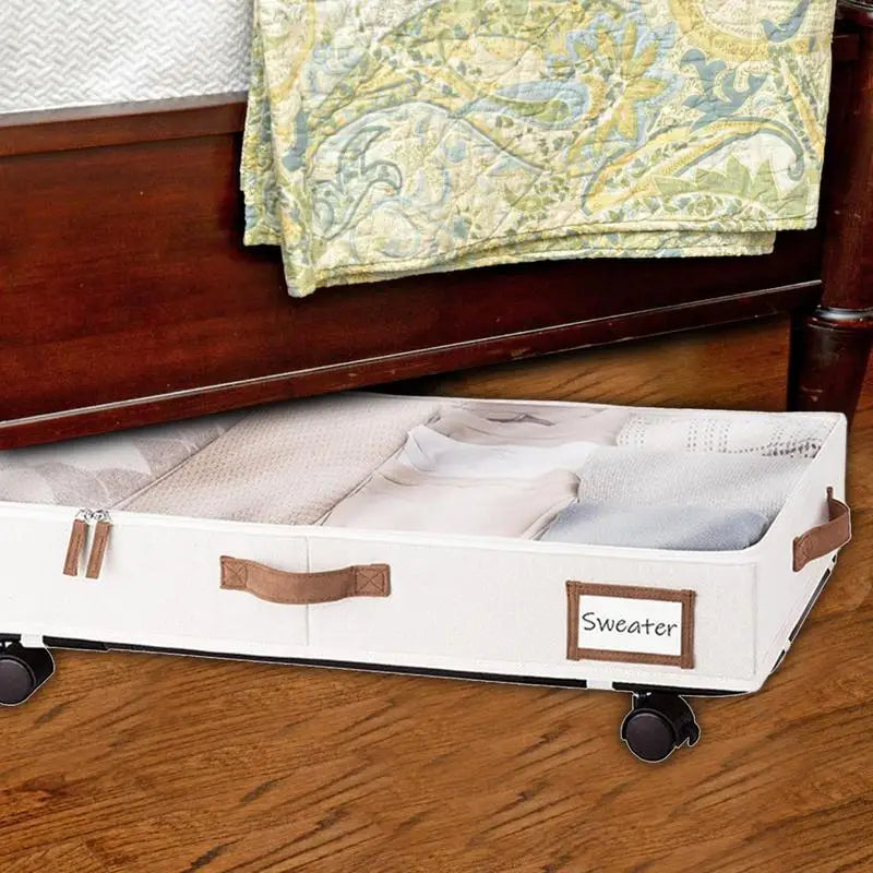 Large Underbed Storage Basket with Wheel Suitable for Toys Clothes Books Sundries Storage Box with Clear Lid Dorm Room Organizer