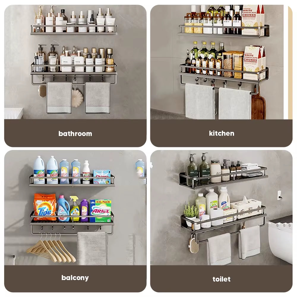 Aluminum Shower Organiser Bathroom Shelf without Drilling Gray Wall Toilet Storage Shelf Shampoo Holder Bathroom Accessories