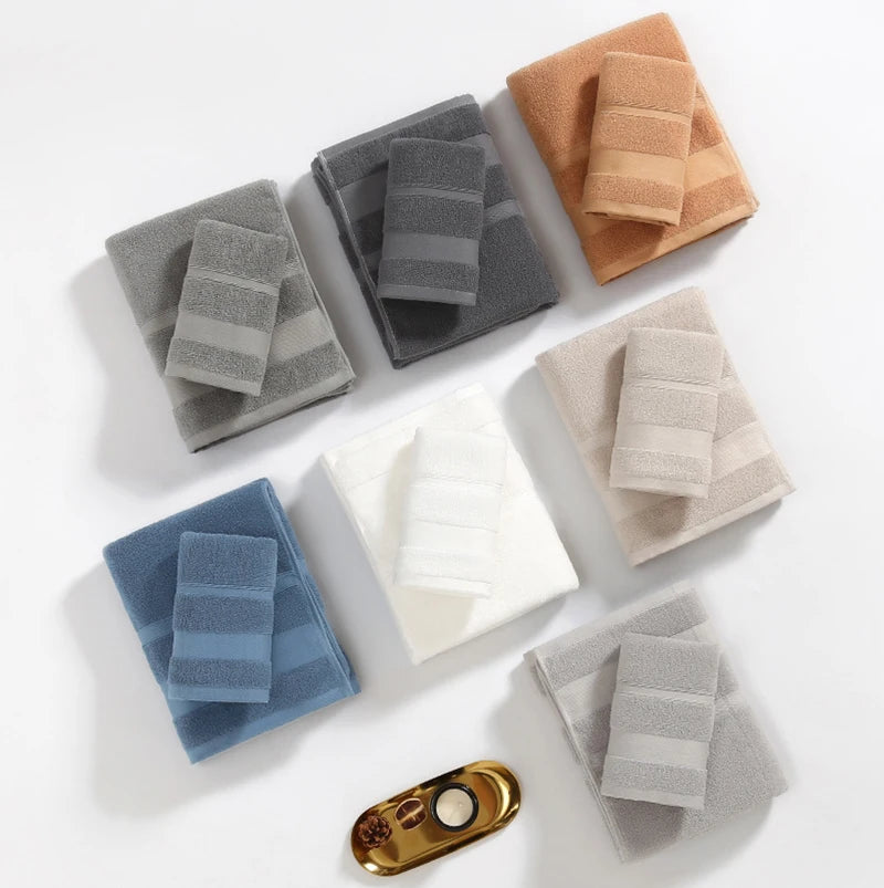 Cotton Bath Towel Soft Absorbent Face Hand Towels Luxury Hotel Spa Bathroom Towel Solid Beach Towel 2Pcs Bath Towel Set