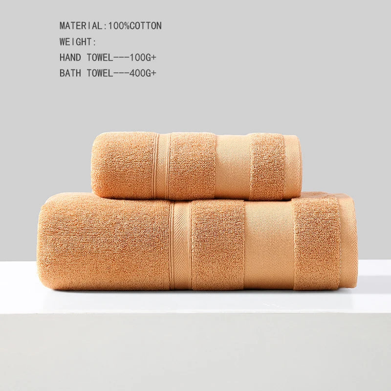 Cotton Bath Towel Soft Absorbent Face Hand Towels Luxury Hotel Spa Bathroom Towel Solid Beach Towel 2Pcs Bath Towel Set