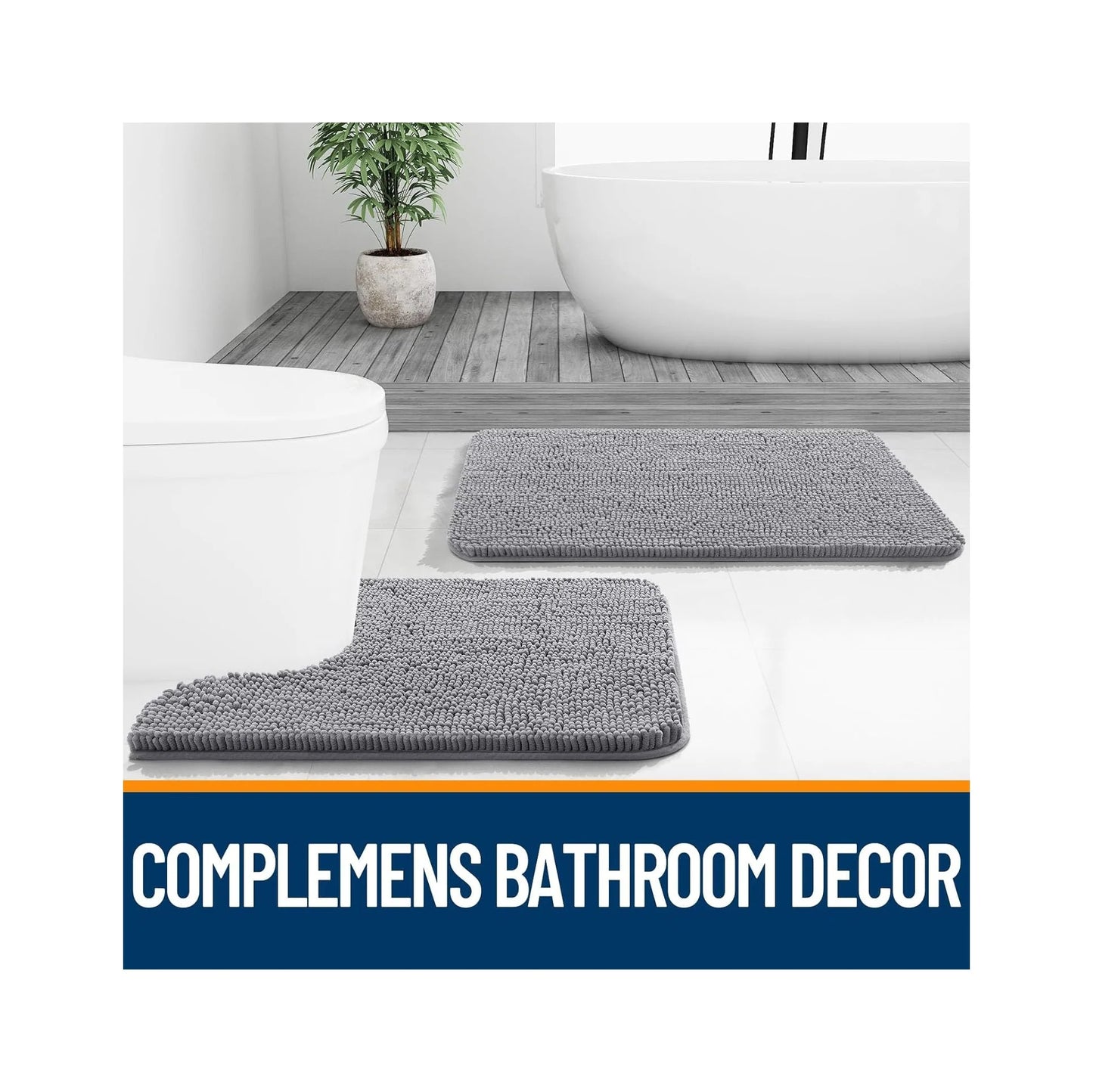 Bathroom Rugs 30X20, Extra Soft Absorbent Chenille Bath Rugs, Rubber Backing Quick Dry, Machine Washable Bath Mats for Bathroom Floor, Tub and Shower, Home Decor Accessories, Grey