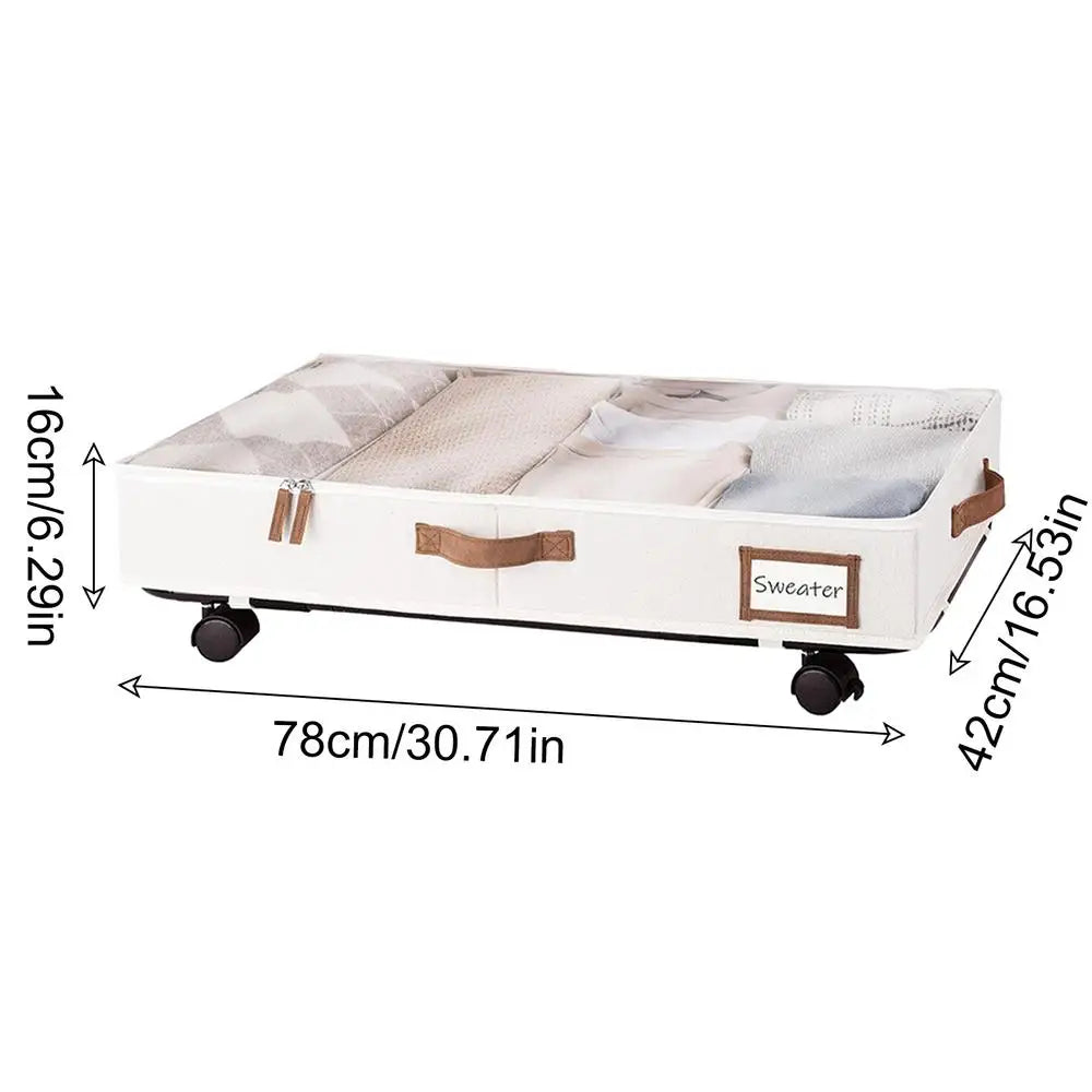 Large Underbed Storage Basket with Wheel Suitable for Toys Clothes Books Sundries Storage Box with Clear Lid Dorm Room Organizer
