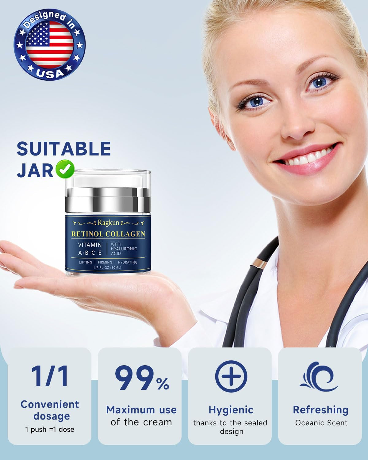 Anti-Aging Face & Neck Cream with Retinol & Collagen, 1.7 Fl Oz | Tightening & Firming with Hyaluronic Acid, Day & Night Facial Moisturizer for Women & Men, Instant Face Lift Wrinkle Cream