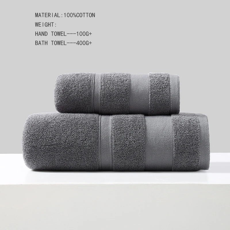 Cotton Bath Towel Soft Absorbent Face Hand Towels Luxury Hotel Spa Bathroom Towel Solid Beach Towel 2Pcs Bath Towel Set