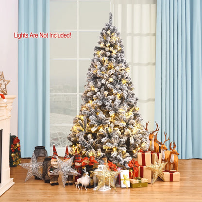 6Ft Snow Flocked Hinged Artificial Christmas Tree Unlit Holiday Decor