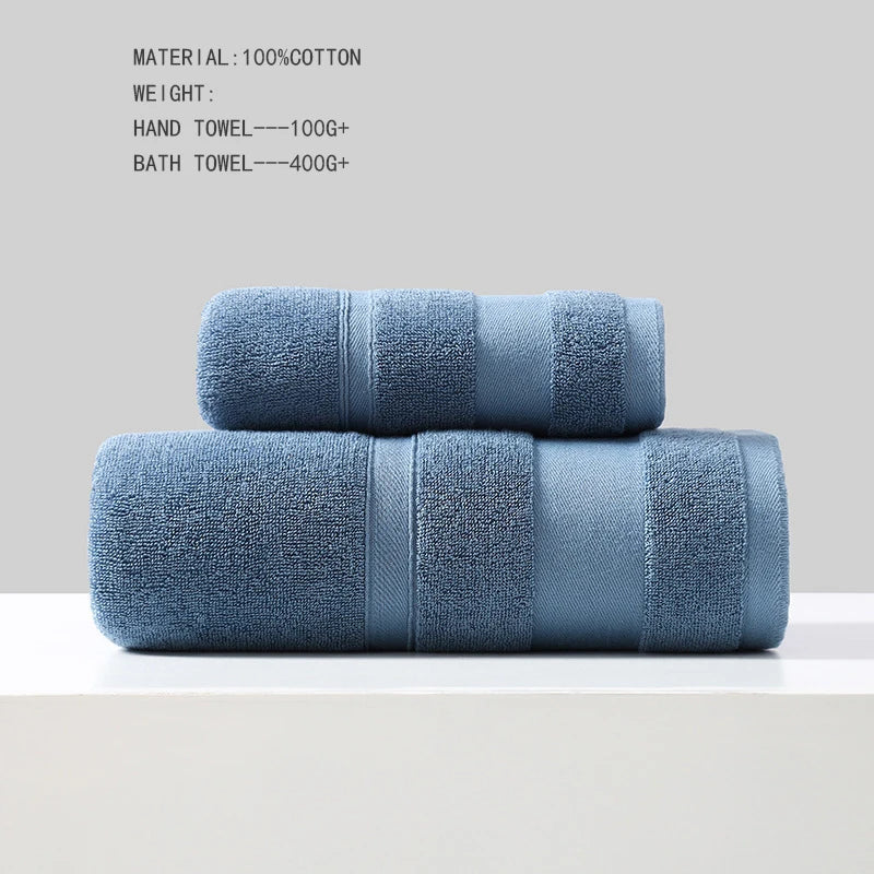 Cotton Bath Towel Soft Absorbent Face Hand Towels Luxury Hotel Spa Bathroom Towel Solid Beach Towel 2Pcs Bath Towel Set