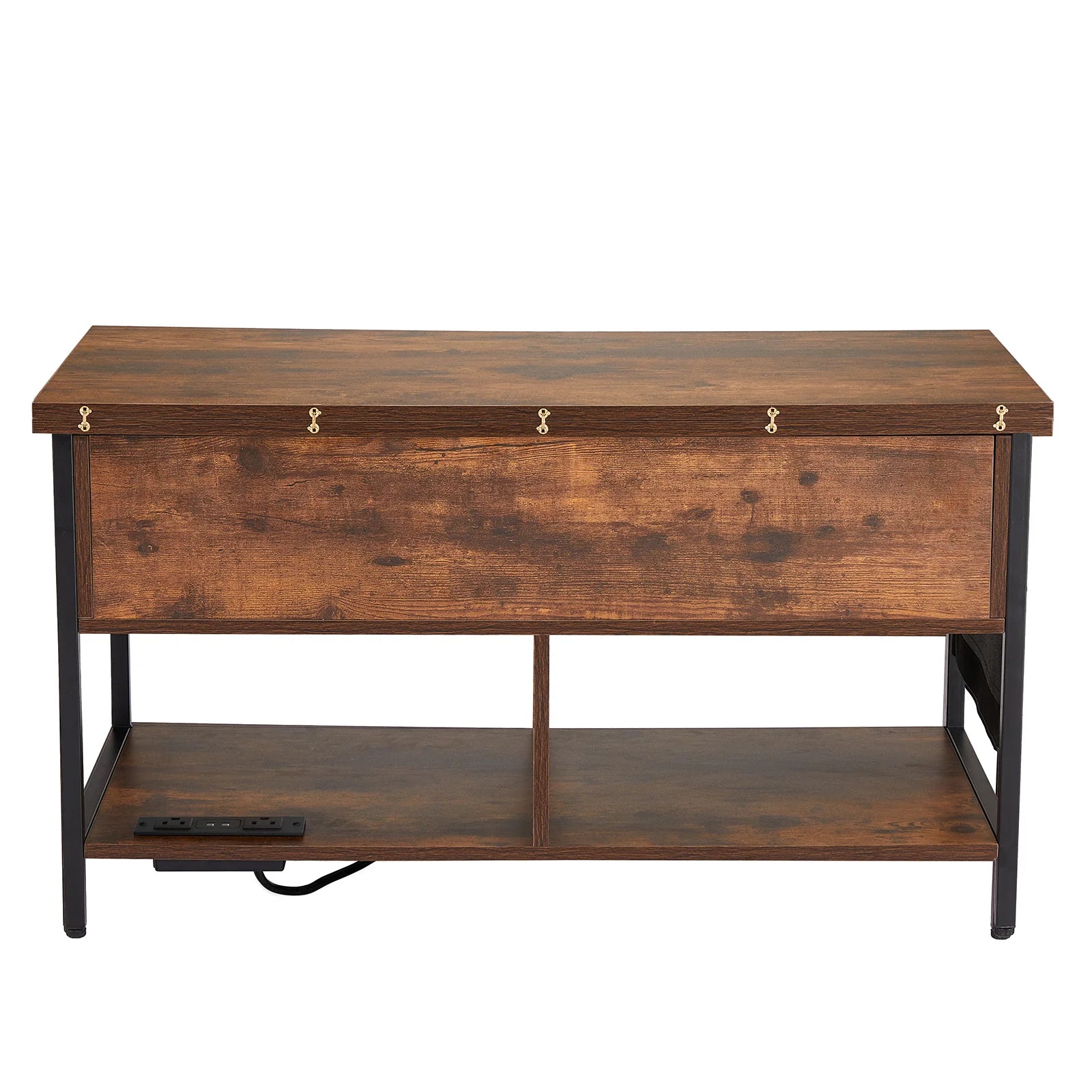 Lift Top Coffee Table, 39.4 in Rectangle Coffee Table with Extra Storage Pockets, Flipable Coffee Table with Power Strip & USB & Ambient Lighting for Living Room, Brown