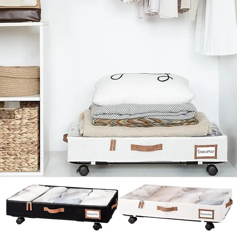Large Underbed Storage Basket with Wheel Suitable for Toys Clothes Books Sundries Storage Box with Clear Lid Dorm Room Organizer