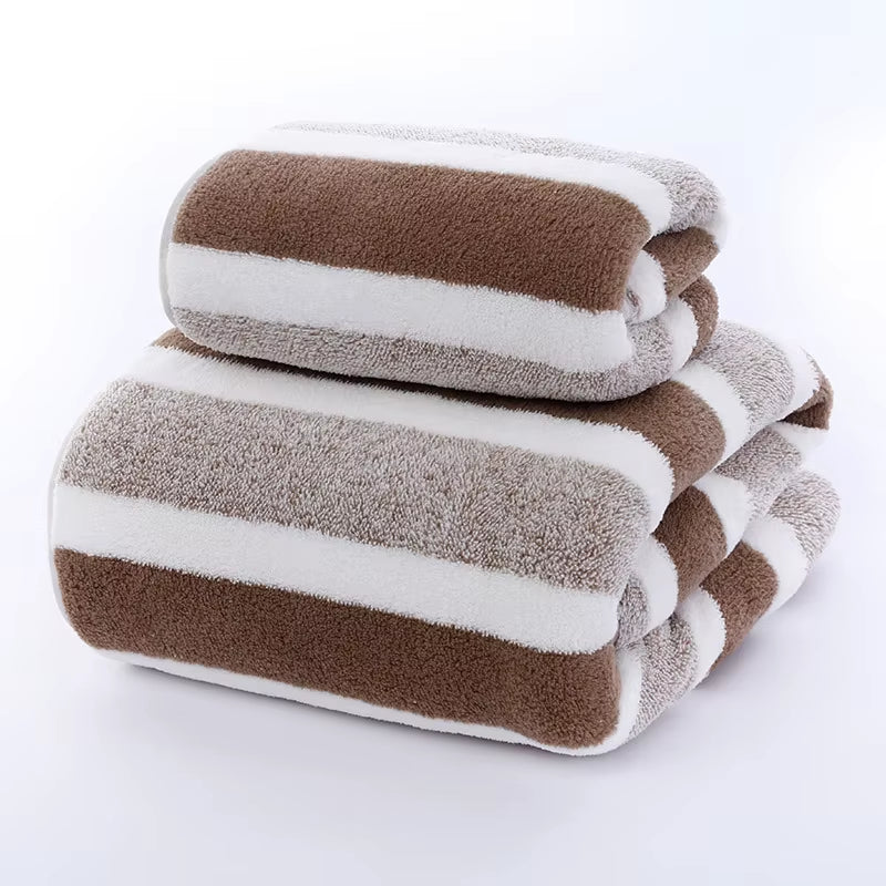 Striped Pattern Towel Set Soft Hand Towel Bath Towel Quick Drying Absorbent Towels for Bathroom