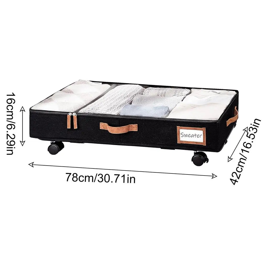 Large Underbed Storage Basket with Wheel Suitable for Toys Clothes Books Sundries Storage Box with Clear Lid Dorm Room Organizer