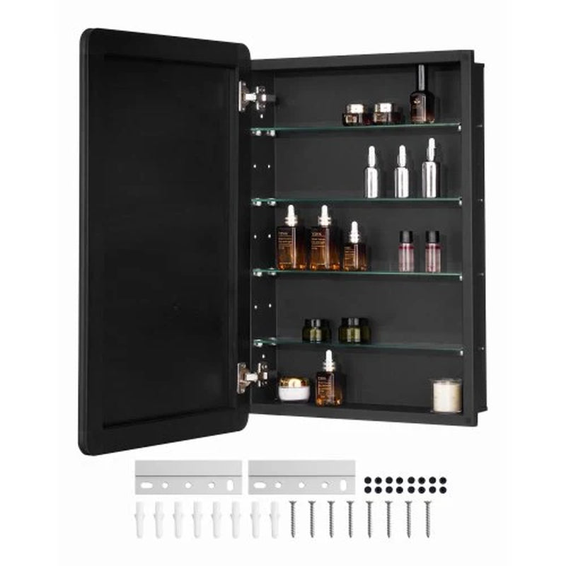 Medicine Cabinet, 20 X 30 Inch, Medicine Cabinet for Bathroom with Mirror, Aluminum Frame Bathroom Wall Cabinet, 4-Layer Adjustable Shelves, Recessed & Wall-Mounted Installation