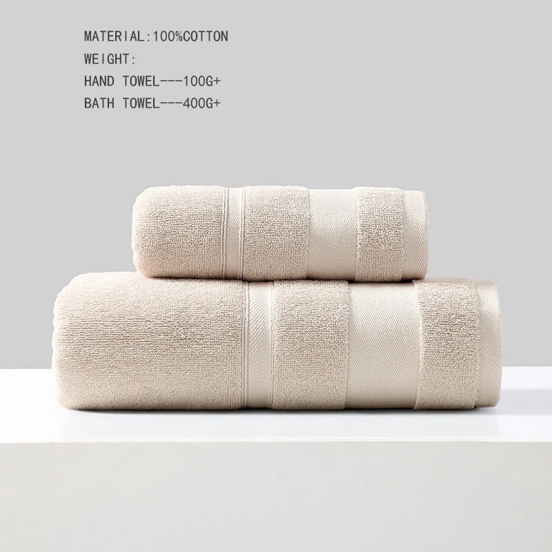 Cotton Bath Towel Soft Absorbent Face Hand Towels Luxury Hotel Spa Bathroom Towel Solid Beach Towel 2Pcs Bath Towel Set