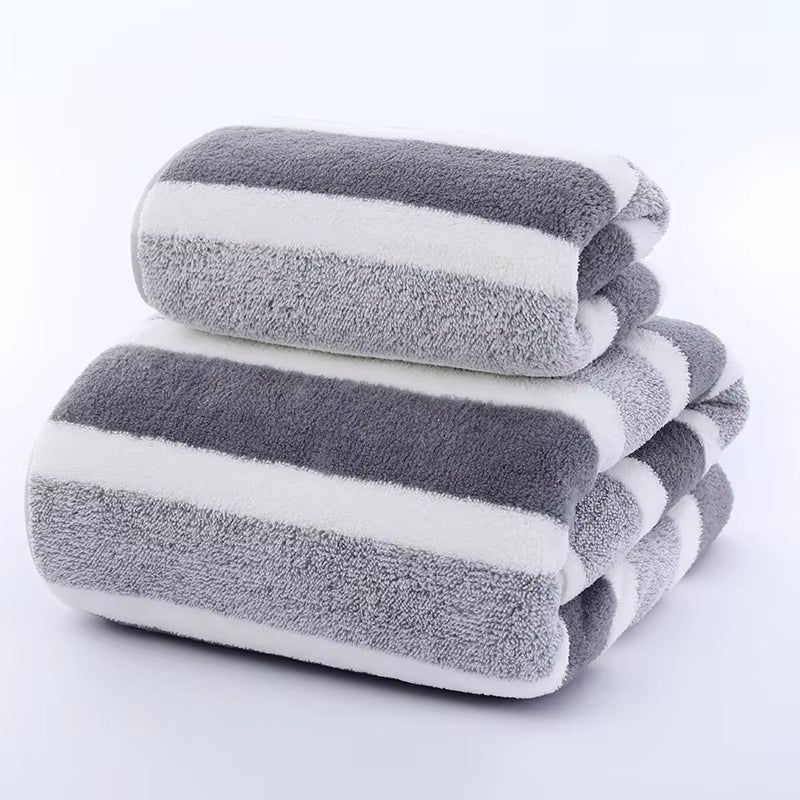 Striped Pattern Towel Set Soft Hand Towel Bath Towel Quick Drying Absorbent Towels for Bathroom