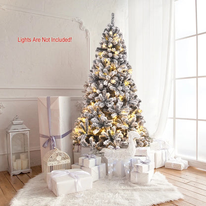 6Ft Snow Flocked Hinged Artificial Christmas Tree Unlit Holiday Decor