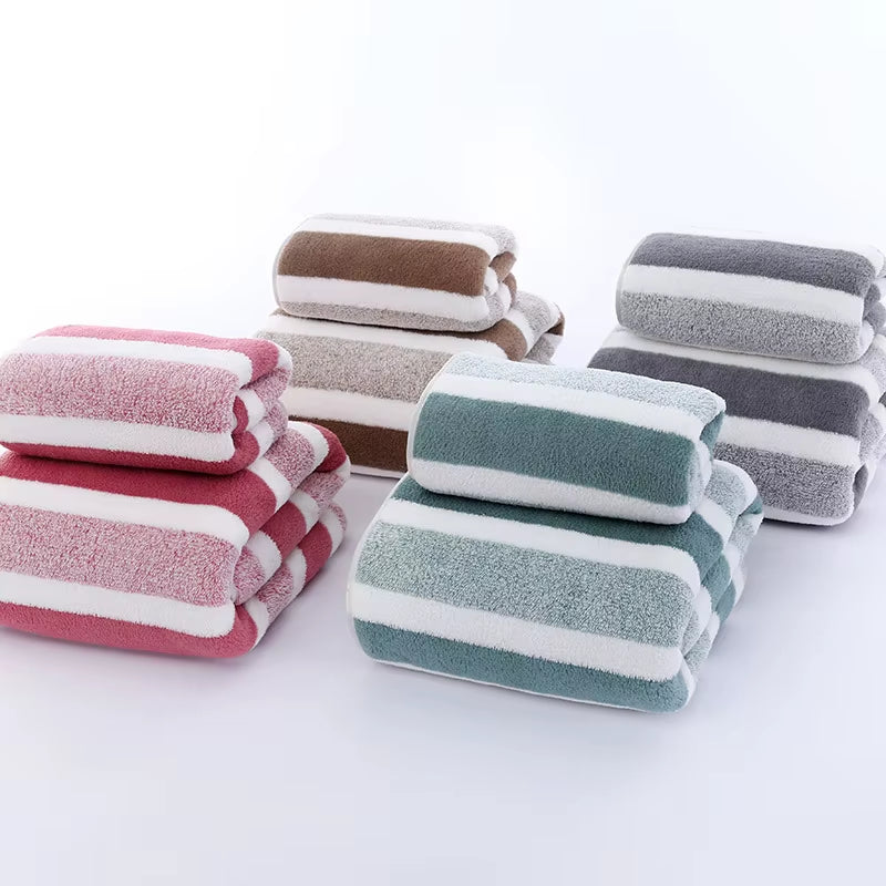 Striped Pattern Towel Set Soft Hand Towel Bath Towel Quick Drying Absorbent Towels for Bathroom